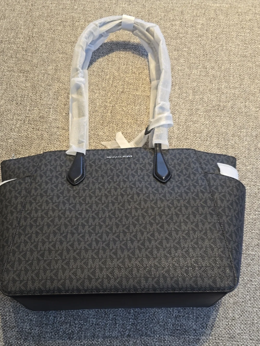 Michael Kors Black and Dark Brown MK Logo Tote
